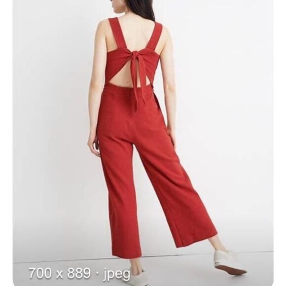 Madewell Texture & Thread Apron Bow-Back Jumpsuit Size 2 Crop Wide Leg - Picture 2 of 10